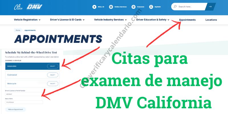 Citas para examen de manejo DMV California